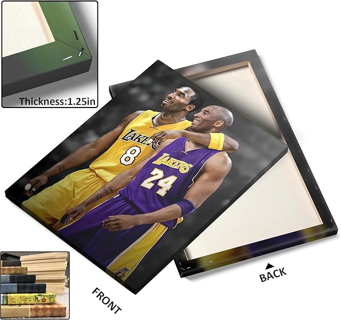 Kobe Bryant Canvas Wall Art Print Poster, Iconic Basketball Player Dual-Era Tribute Artwork, No. 8 and No. 24 Jersey Mamba Mentality Wall Decor for Home Gym Dorm Office Living Room, Framed 8x10inch