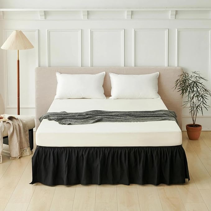 Bed Skirt King Size Ruffled Bed Skirt with Split Corners, Black Bed Skirts 12 Inch Drop, King Size Bed Skirting with Platform, 12'' King
