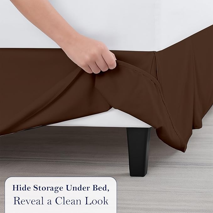 Queen Bed Skirt, Luxury 21 Inch Drop Chocolate Pleated Bed Skirt, Double Brushed Microfiber, Box Pleat Design, Wrinkle & Fade Resistant, Easy Fit Tailored Bedskirt for Queen Size Beds