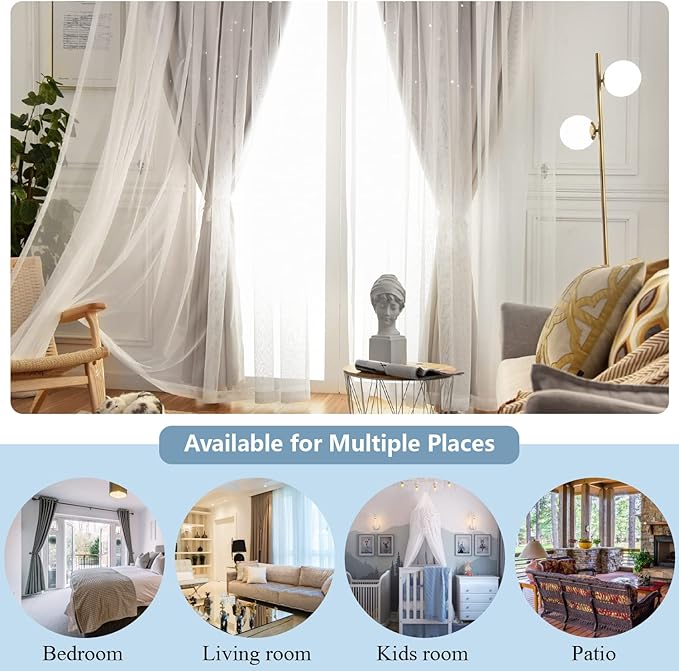 Star Blackout Curtains for Bedroom - Cream & Ivory, 108 Inch Long 2 Panel Set, 52 x 108 Inch