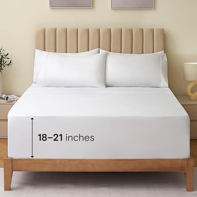 LuxClub 5 PC Extra Deep Pocket Split King Sheet Set, Wrinkle Free Cooling Bed Sheets Hotel Bedding for Women, Men, Includes 1 Fitted Sheet, 1 Flat Sheet and 2 Pillowcases-White