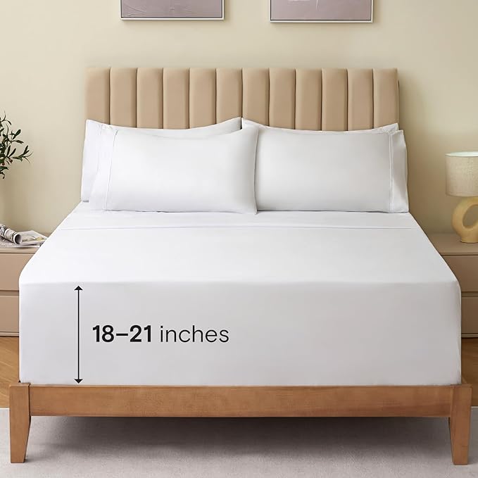 LuxClub 3 PC Extra Deep Pocket Twin Sheet Set, Deep Pockets Wrinkle Free Cooling Bed Sheets Hotel Bedding for Women, Men, Kids & Teens, Includes 1 Fitted Sheet, 1 Flat Sheet and 1 Pillowcase- White
