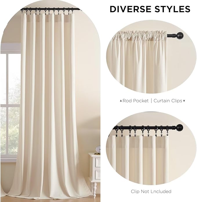 Joydeco Velvet Curtains White Blackout Curtains Thermal Insulated 63 inches Long Window Curtains Super Soft Room Darkening Drapes for Bedroom Living Room Elegant Rod Pocket 2 Panels Cream White