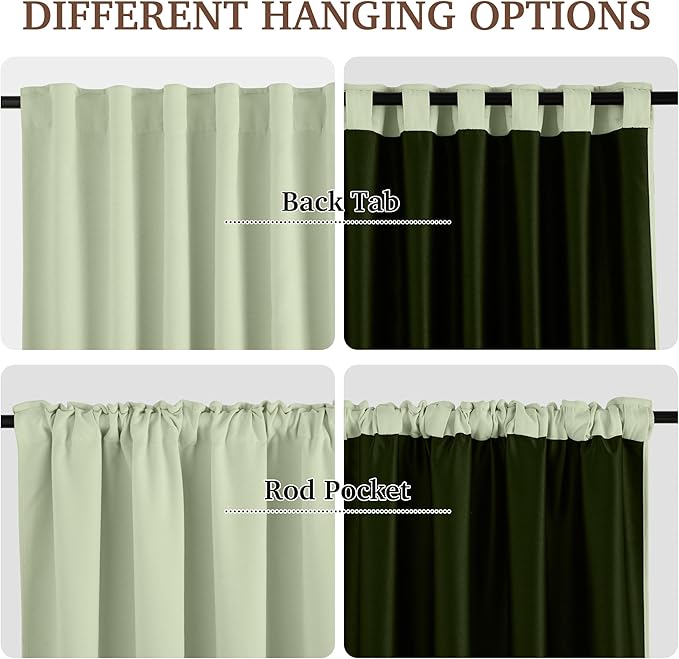 RYB HOME Sage Green Chenille Velvet Curtains 96 inches for Bedroom Living Room Office, 100% Light Blocking Thermal Insulated Soundproof Window Curtains & Drapes with Back Tab, W52 x L96, 2 Panels