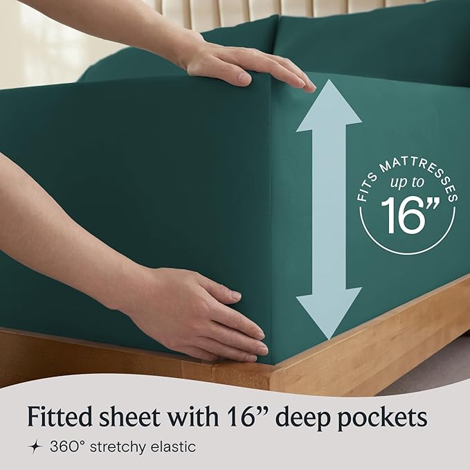 LuxClub 3 PC Twin XL Sheet Set, Deep Pockets Wrinkle Free Cooling Bed Sheets Hotel Bedding for Women, Men, Kids & Teens, Includes 1 Fitted Sheet, 1 Flat Sheet and 1 Pillowcase-Silky Soft Emerald