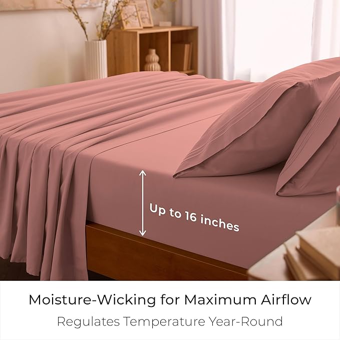 Mellanni Split King Sheet Set - 7-Piece Iconic Collection Bedding, (Including 4 Pillowcases), 16-Inch Deep Pocket, Easy Care, Extra Soft, Cooling Sheets, Brushed Microfiber - Coral