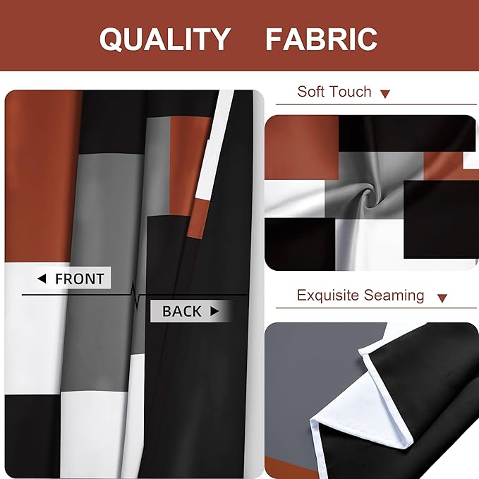 Burnt Orange 100% Blackout Curtains for Bedroom 84 inch Length 2 Panels Set Grey Modern Abstract Geometric Fall Black Out Curtains Insulated Room Darkening Window Drapes for Living Room, 42Wx84L