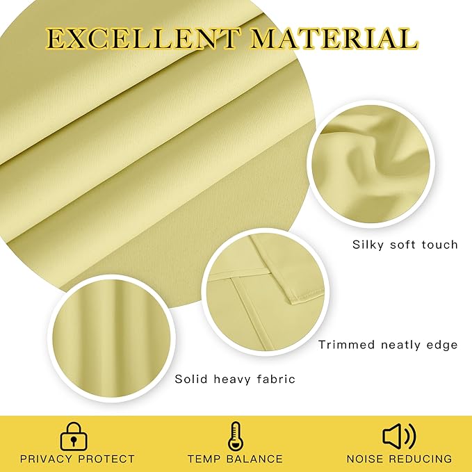 NICETOWN Blackout Curtains 84 Inch Length, Thermal Insulated Room Darkening Drapes Grommet Window Covering for Living Room Bedroom (W52 x L84 Inch, 1 Panel, Paler Yellow)