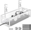 Under Desk Cable Management Tray, 15.7'' No Drill Steel Desk Cable Organizers, Wire Management Tray Cable Management Rack (1 Pack-White)