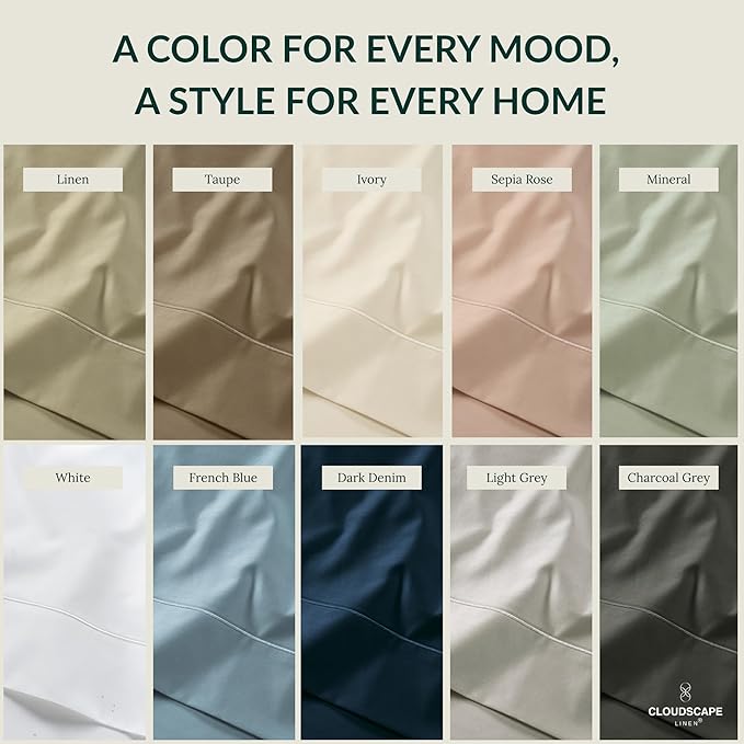 Cloud Scape Linen 100% Egyptian Cotton Sheets Twin Size, 3 Pieces Luxury Bedding Set, 400 Thread Count,Hotel Quality, Silky Soft, Breathable and Durable, Deep Pockets up to 15, Sepia Rose
