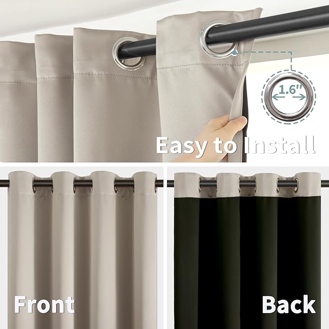 BGment Thermal Insulated 100% Blackout Curtains for Bedroom with Black Liner, Double Layer Full Room Darkening Noise Reducing Grommet Curtain (38 x 63 Inch, Cashmere, 2 Panels)