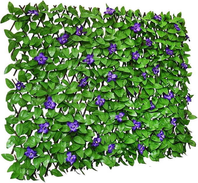 GLANT Expandable Fence Privacy Screen for Balcony Patio Outdoor,Decorative Faux Ivy Fencing Panel,Artificial Hedges (Single Sided Leaves) (2, Purple Flowers)