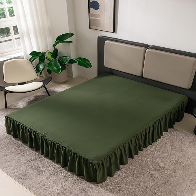 TSUTOMI Green Bed Skirt King Size Ruffled Bed Skirt with Split Corners, King Bed Skirt 12 Inch Drop, King Size Bed Skirt Green for Ruffled Bed Skirt with Split Corners, Bed Skirt King Size