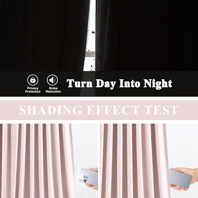 Vision Home Pink Linen Full Blackout Curtains 95 inch Long for Bedroom Living Room Darkening Light Blocking Window Panels Thermal Insulated Rod Pocket Back Tab Neutral Drapes 56" Wx95 Lx2
