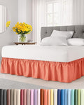 Wrap Around Dust Ruffle Bed Skirt - Coral - for Queen Size Beds with 18 Inch Drop - Easy Fit Elastic Strap - Adjustable Pleated Bedskirt w/Brushed Fabric - Wrinkle Free - for Women, Men, Kids & Teens