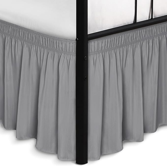 Biscaynebay Wrap Around Bed Skirts with Split Corners for Full Beds 17" Drop, Silver Grey Elastic Dust Ruffles Adjustable Easy Fit Wrinkle & Fade Resistant Silky Luxurious Fabric Machine Washable