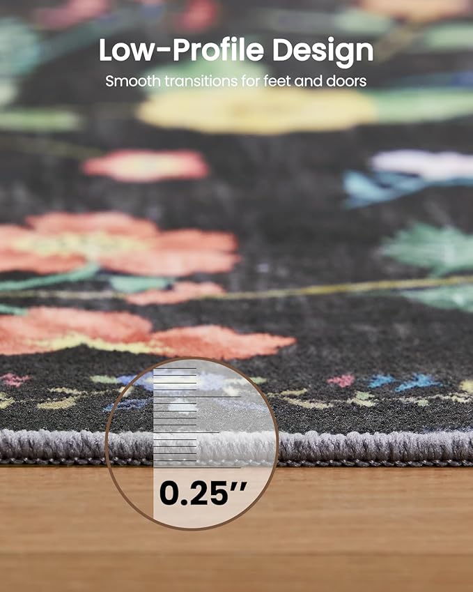 Amada 5x7 Area Rugs, Non-Slip & Low-Profile Living Room Rug with Reinforced Edge Binding, Soft Large Washable Boho Floral Rugs for Living Room, Bedroom, Dining Room