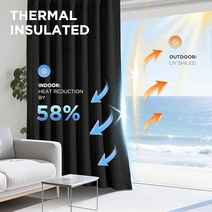 Joydeco Linen Blackout Curtains for Bedroom - 100% Light Blocking 1 Panels, Black Drapes 100" W x 120" L, Thermal Insulated Room Darkening Curtains for Living Room, Rod Pocket & Back Tabs