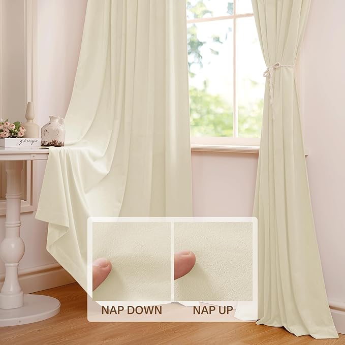StangH Ivory White Velvet Curtains 42 x 84 inches Bedroom Elegant Home Decor Light Reducing Privacy Window Panels for Wedding/Living Room/Patio/Laundry, W42 x L84, 2 Panels