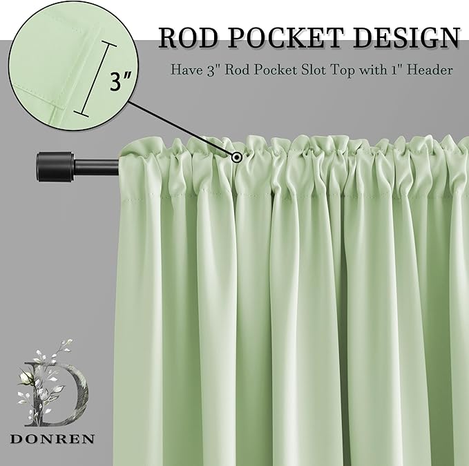 Light Lily Green Curtains 84 Inch Length for Living Room - 2 Panels Rod Pocket Drapes Room Darkening Thermal Insulated Floor Length Curtains for Doorway,52 x 84 inch