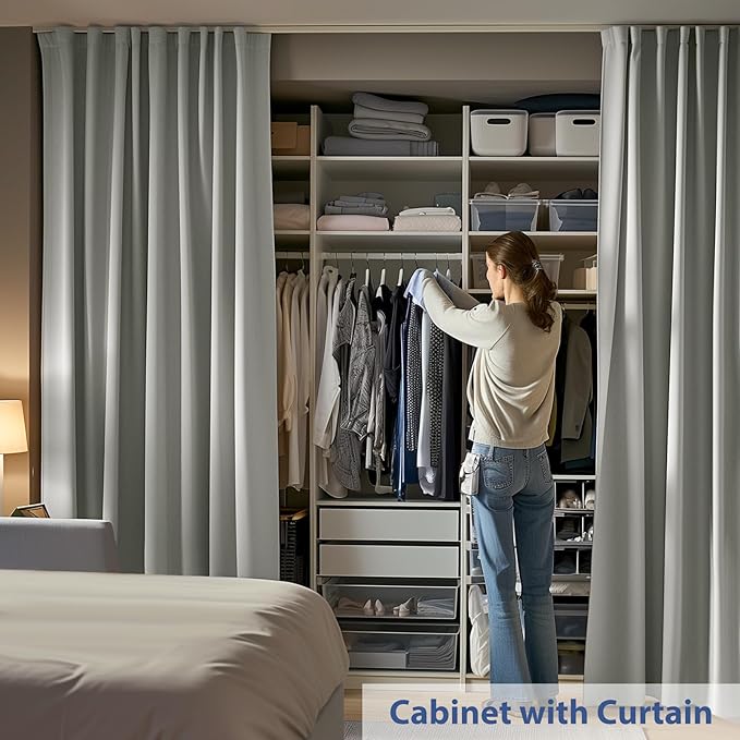 Room Divider Ceiling Mounted Curtains Track Sets Extra Wide Blackout Curtain Flexible Tracks for Bedroom Privacy Partition Separator, 1 Panel Light Grey Drape and White Rail, W10 x H8ft