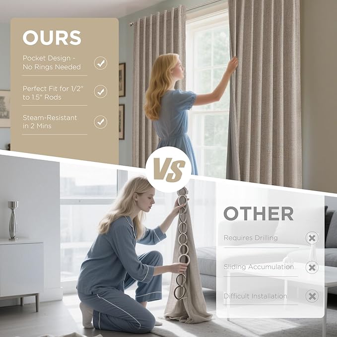 Joydeco Linen Blackout Curtains for Bedroom - 100% Light Blocking 1 Panels, Linen Drapes 100" W x 84" L, Thermal Insulated Room Darkening Curtains for Living Room, Rod Pocket & Back Tabs
