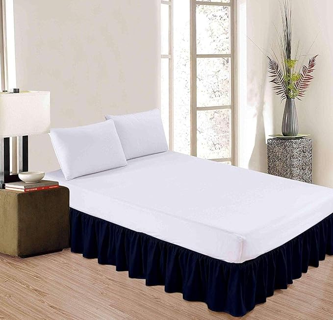 Navy Blue Solid Ruffled Bed Skirt Twin XL-22 Inch Drop Split Corner, Microfiber Bedskirt with Platform Three Sided Coverage