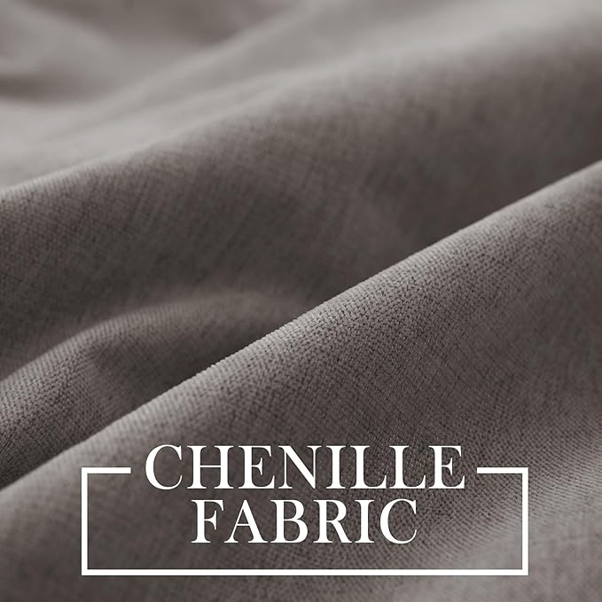 Macochico 100% Blackout Chenille Curtains 96 Inches Long for Hotel Nursery Noise Reducing Thermal Curtains for Bedroom Living Room Grommet Stone Grey Curtains with Tieback 52" Wx96 L Classic 1 Panel