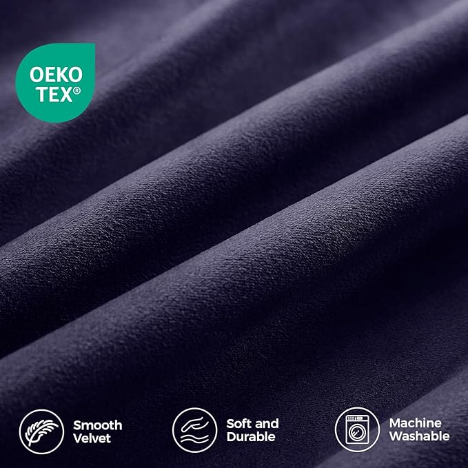 Pinch Pleated 100% Blackout Curtains for Bedroom, Navy Blue Velvet Curtains for Living Room, Black Out Curtain 86 inch Long Room Darkening, Blackout Pinch Pleat Drapes with Hooks 2 Panels