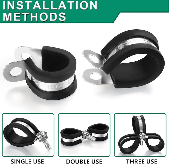 20pcs 3/4 Inch Stainless Steel Cable Clamps,Rubber Coated Cushioned Insulated Cable Clamp,Automotive Cable Wire Clamps,Pipe Clamps,Metal Clamp for Tube,Lines,Wire Cord Installation(Black,19mm)