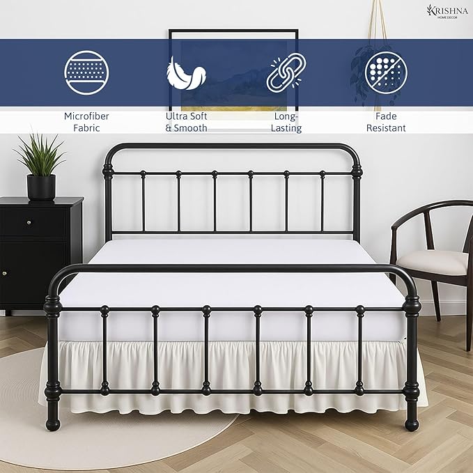KRISHNA Ruffled Bed Skirt with Split Corners King, 100% Microfiber Hotel Quality, 14 Inch Drop Dust Ruffle Gathered Bedskirt with Platform, 78" x 80", Ivory