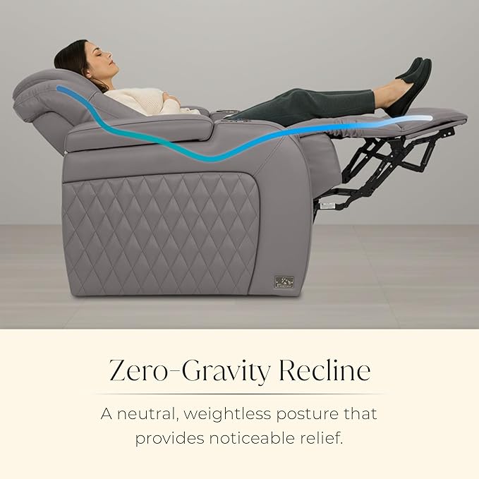 Seatcraft Diamante Zero-Gravity CoolZero Italian Leather Home Theater Seating, Power Headrest, Power Recline, Row of 3 Left Loveseat, Gray