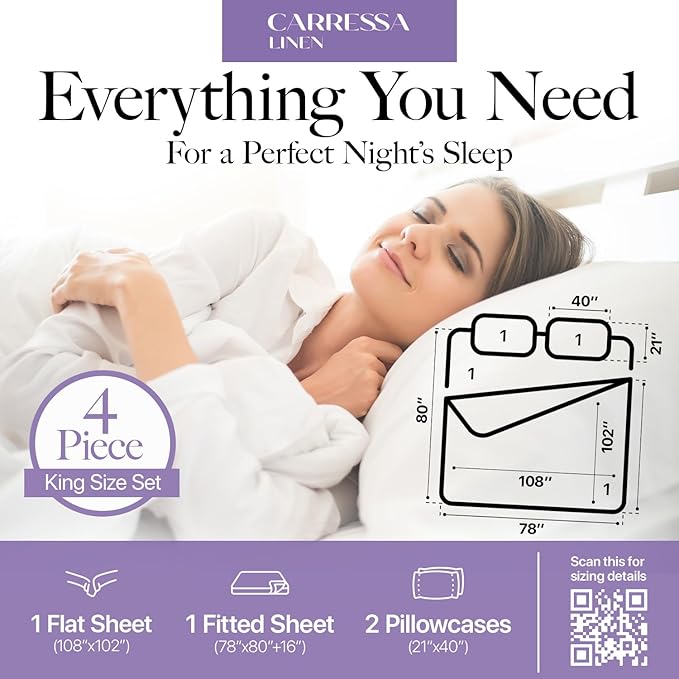 Carressa Linen 100% Egyptian Cotton King Size Sheets Set - 600 Thread Count Egyptian Cotton Queen Sheets King Size (4 PC, Plum Purple), Soft, Cooling, 16" Deep Pocket Sateen Weave Luxury Bed Sheet Set