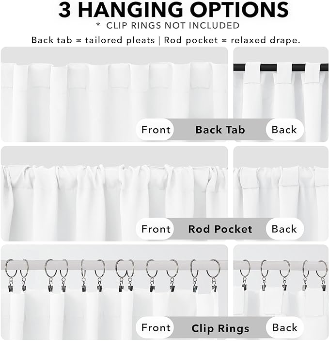 Deconovo Curtains – Room Darkening, Noise-Reducing, Thermal Insulated – Energy-Efficient Window Treatment for Bedroom, Living Room & Home Office – 2 Panels, Pure White, 52W x 108L Inch