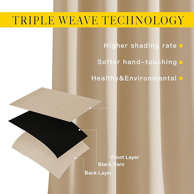 NICETOWN Blackout Biscotti Beige Curtains 84 inches Long, Thermal Insulated Solid Grommet Vertical Drapes Room Darkening Window Treatments for Bedroom, 2 Panels, W40 x L84