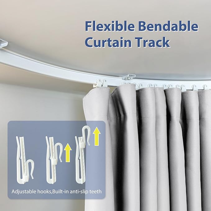 Room Divider Ceiling Mounted Curtains Track Sets Extra Wide Blackout Curtain Flexible Tracks for Bedroom Privacy Partition Separator, 1 Panel White Drape and White Rail, W15 x H8ft