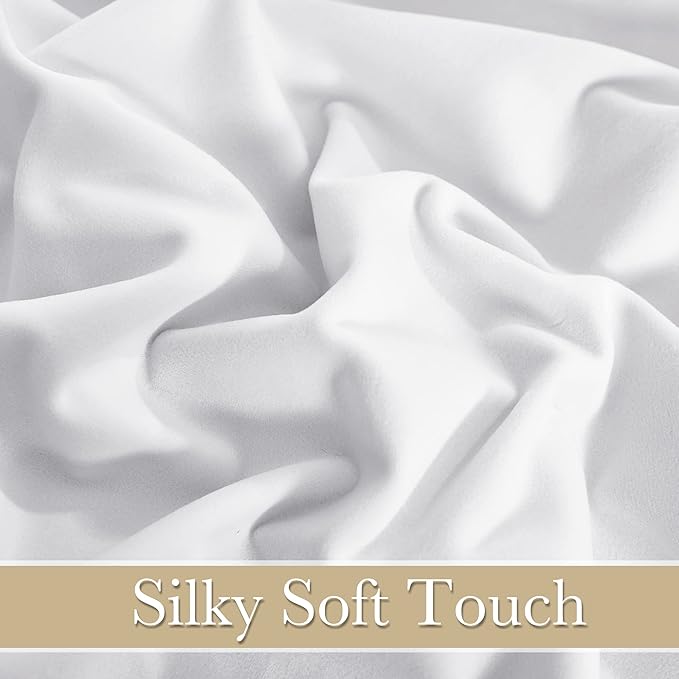RYB Home Velvet Curtains 108 inches Long - White Super Soft Back Tab & Rod Pocket Energy Efficient Backdrops for Living Room Villa Loft, W52 x L120, White, 2 Pieces