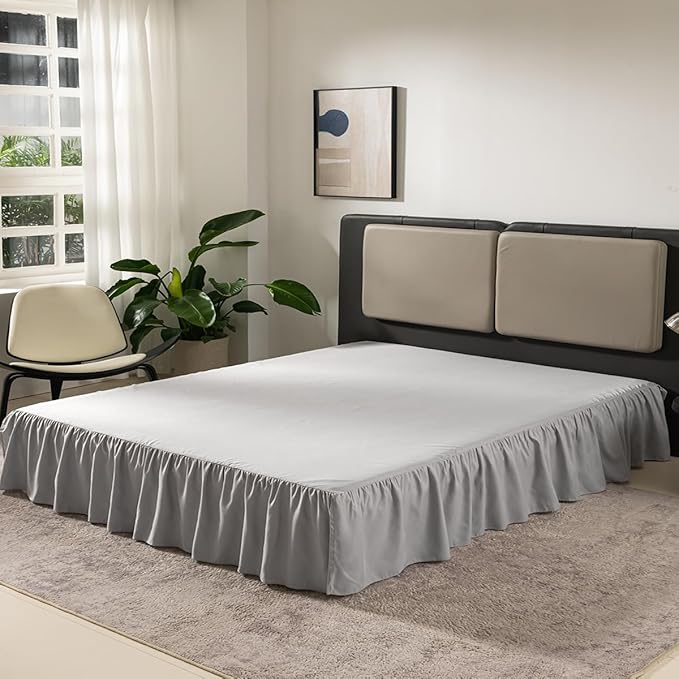 Light Grey Bed Skirt Twin Size Ruffled Bed Skirt with Split Corners, Twin Bed Skirt 18 Inch Drop,Twin Size Bed Skirt Light Grey for Ruffled Bed Skirt with Split Corners, Bed Skirt Twin Size
