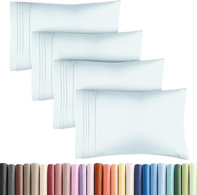 King Pillow Cases Set of 4 - Ultra Soft Hotel Quality Pillowcase Covers - Comfy, Cozy & Wrinkle Free - Shrinkage, Stain and Fade Resistant - Machine Washable Pillow Protectors - 4 Piece Set - Ice Blue