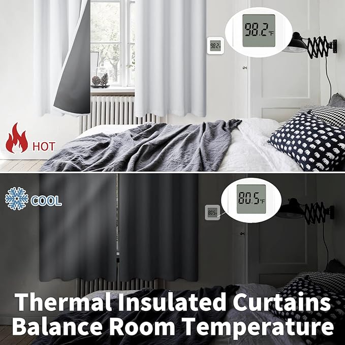 BGment Greyish White 100% Blackout Curtains 108 Inch Long 2 Panles Set, Thermal Insulated Total Light Locking Soundproof Grommet Curtains & Drapes for Living Room with Black Liner, 52 Inch Wide Each
