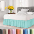 Wrap Around Dust Ruffle Bed Skirt - Spa Blue - for Queen Size Beds with 12 Inch Drop - Elastic Strap - Adjustable Pleated Bedskirt with Brushed Fabric and Wrinkle Free - for Women, Men, Kids & Teens