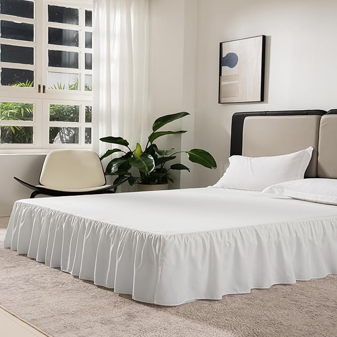 Ivory Bed Skirt Full Size Ruffled Bed Skirt with Split Corners, Full Bed Skirt 16 Inch Drop, Full Size Bed Skirt Ivory for Ruffled Bed Skirt with Split Corners, Bed Skirt Full Size