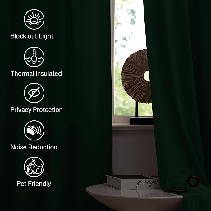 StangH Dark Green Velvet Curtains Christmas Luxury Blackout Window Panels for Bedroom Curtains Energy Efficient Thick Rod Pocket Curtain Drapes for Holiday Decor, W52 x L84, 2 Panels