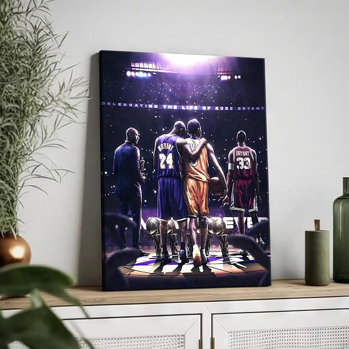 Kobe Bryant Legacy Canvas Wall Art Print Poster, Iconic Inspirational Sports Picture Artwork, Motivational Mamba Mentality Painting Wall Decor for Office Gym Home Living Room Bedroom, Framed 24x30inch