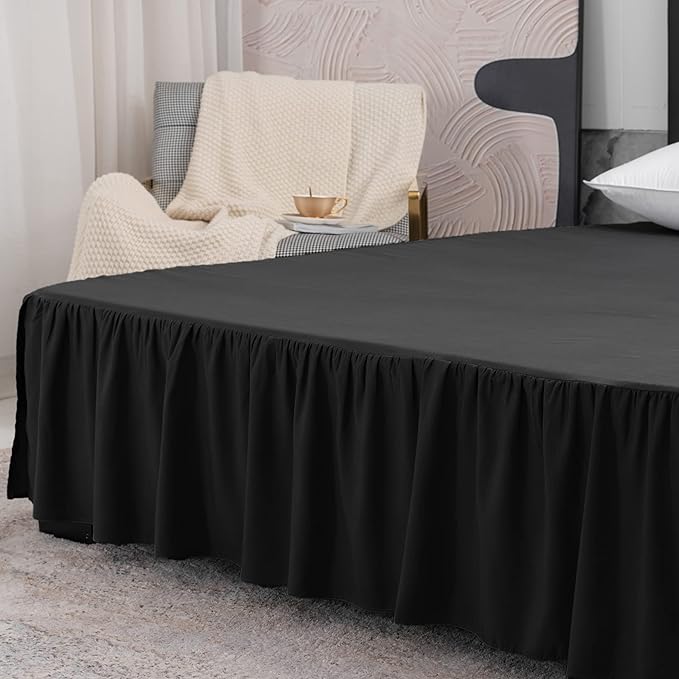 TSUTOMI Black Bed Skirt Twin Size Ruffled Bed Skirt with Split Corners, Twin Bed Skirt 16 Inch Drop,Twin Size Bed Skirt Black for Ruffled Bed Skirt with Split Corners, Bed Skirt Twin Size