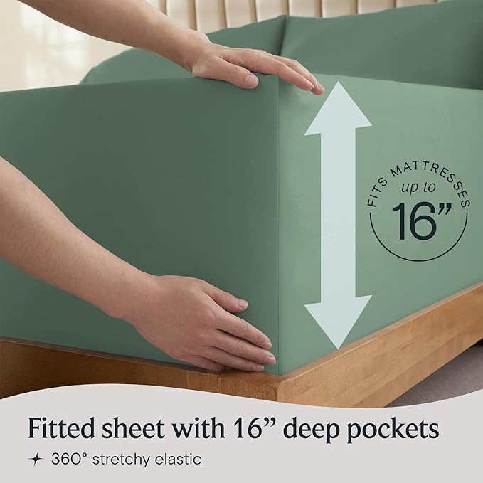 LuxClub 4 PC Full Sheet Set, Deep Pockets Wrinkle Free Cooling Bed Sheets Hotel Bedding for Women, Men, Kids & Teens, Includes 1 Fitted Sheet, 1 Flat Sheet and 2 Pillowcases-Soft Tree Moss Green