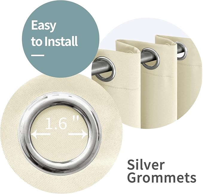 BGment Short 100% Blackout Curtains for Bedroom, Thermal Insulated Energy Efficiency Noise Reducing Grommet Curtains 45 Inch Length with Liner for Small Window 2 Panels Each 42 Inch Wide, Cream
