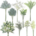 FOTEEWL 70 Pcs Artificial Greenery Stems Box Set,with 8 Kinds of Faux Plants and Fake Flowers for DIY Bridal Bouquets Wedding Floral Arrangement Table Centerpieces Decoration (Sage Green & White)