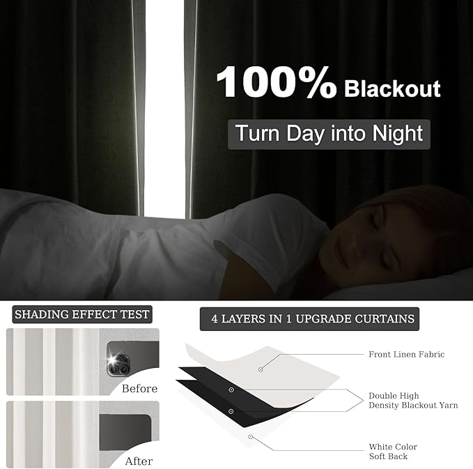Topfinel 100 Inch Long Black Out Custom Drapery Panels, Double Pinch Pleated Window Coverings, Kids Summber Boho Farmhouse Heat Blocking Sound Block Back Tab Curtains for Patio Sunroom Bay Window