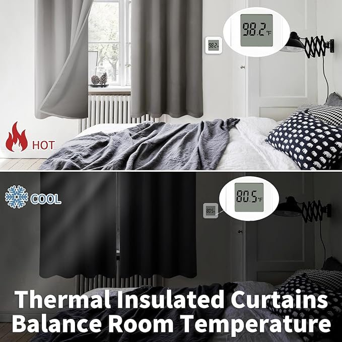 BGment Thermal Insulated 100% Blackout Curtains for Bedroom with Black Liner, Double Layer Full Room Darkening Noise Reducing Grommet Curtain (52 x 63 Inch, Grey, 2 Panels)